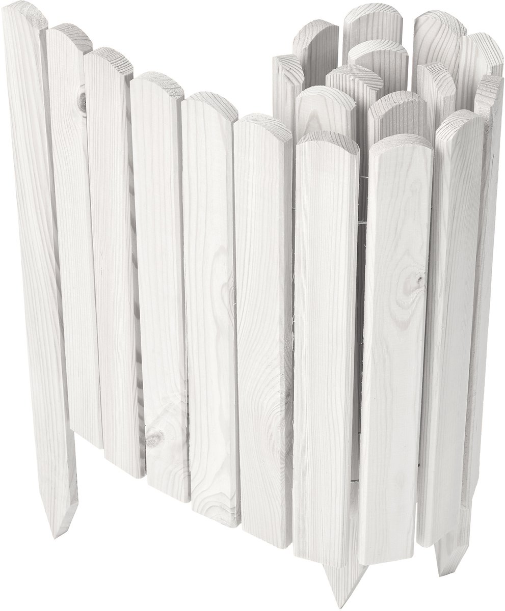 Garronda Rollborder - Flexibele houten - Gazonafscheiding - Palissade padenafscheiding - kan worden ingekort - Wit - Hoogte: 40 cm, hekje 100 cm - GD-BRU-Rollborder100