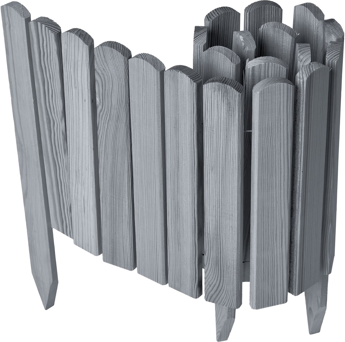 Garronda Rollborder - Flexibele houten - Gazonafscheiding - Palissade padenafscheiding - kan worden ingekort - Grijs - Hoogte: 30 cm, hekje 100 cm - GD-BRU-Rollborder100