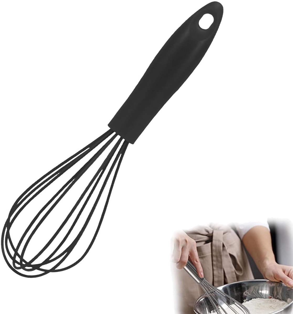 Siliconen garde, zwarte garde, siliconen draadballongarde voor mixen, kloppen, opschuimen en roeren (25 cm, zwart)
