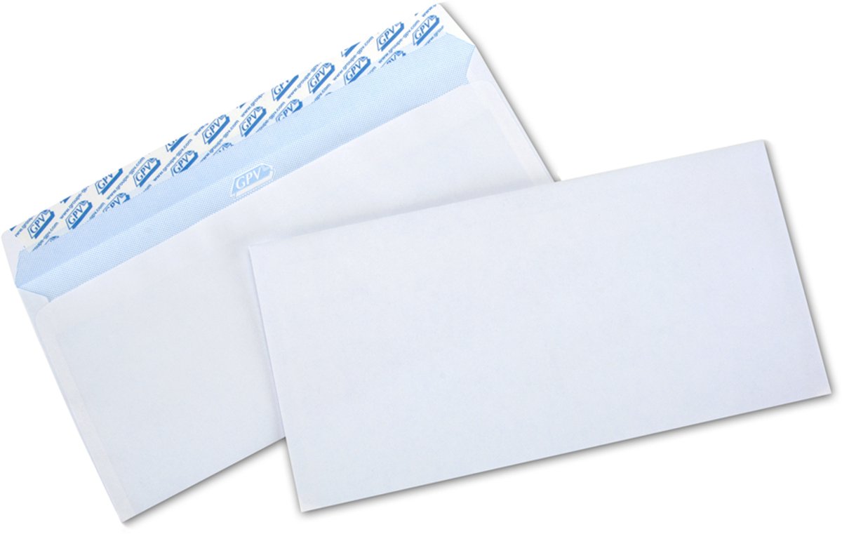 GPV enveloppen, DL, 110 x 220 mm, wit, met venster, 75g
