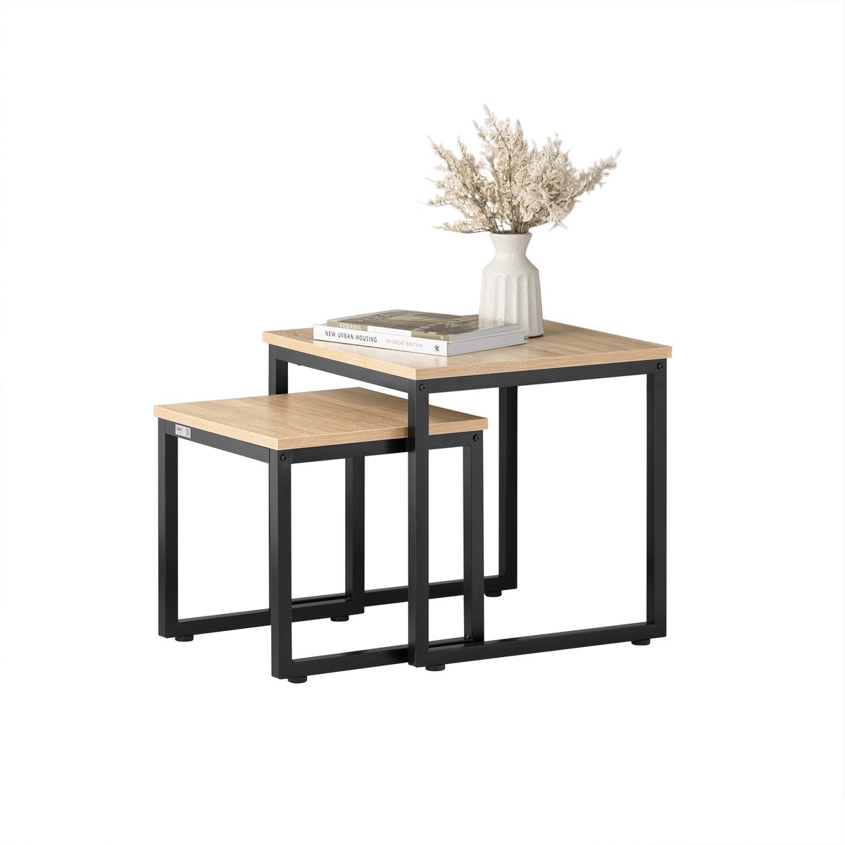 SoBuy FBT42-N Bijzettafel Set van 2 - Houtlook & Houtcomposiet