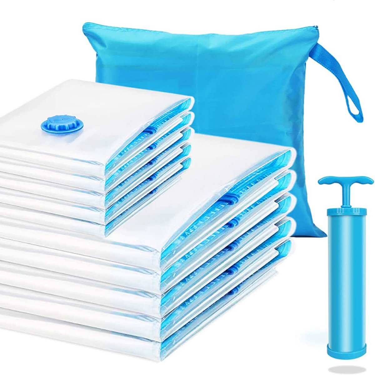 EXCITAT Compressiezakken - Vacuumzakken - vacuumzakken kleding - Herbruikbare opbergzakken - Geschikt voor het opbergen van kleding, kussens, dekbedden - 10 stuks met handpomp