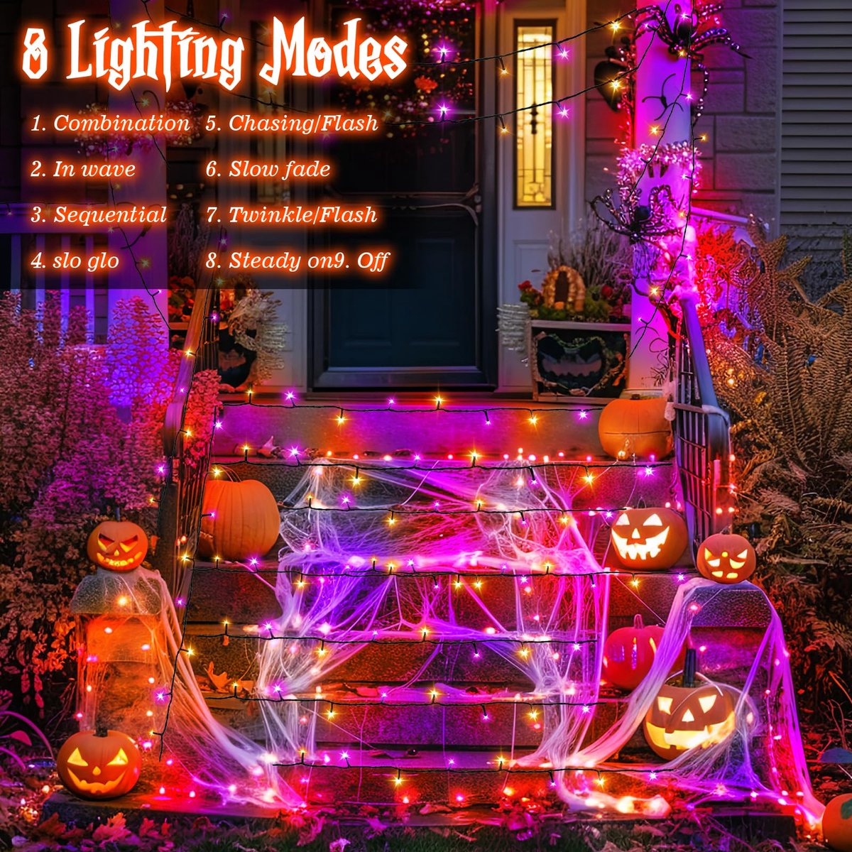 Ibenzoa® Halloween LED Lichtsnoer voor Binnen en Buiten met Timer en Waterdichte Eigenschappen in Oranje en Paars