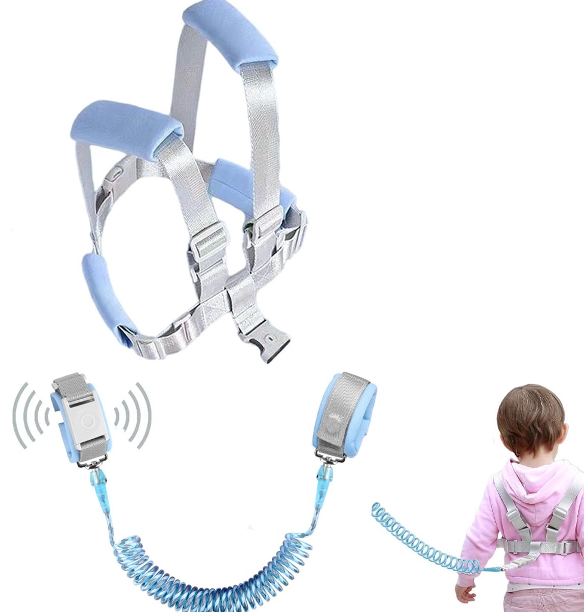 Image of 2 In 1 Polsband Kinderen - Kinder Tuigje - Kindertuigje - Looplijn Peuter - Peuters Babywandelingen - Harnas Riem Licht In Het Donker - Anti-Verlies Polsband - Flexibele En Elastische Looplijn Peuter - Met Anti-Verlies Gesp - Voor Meisjes/Jongens