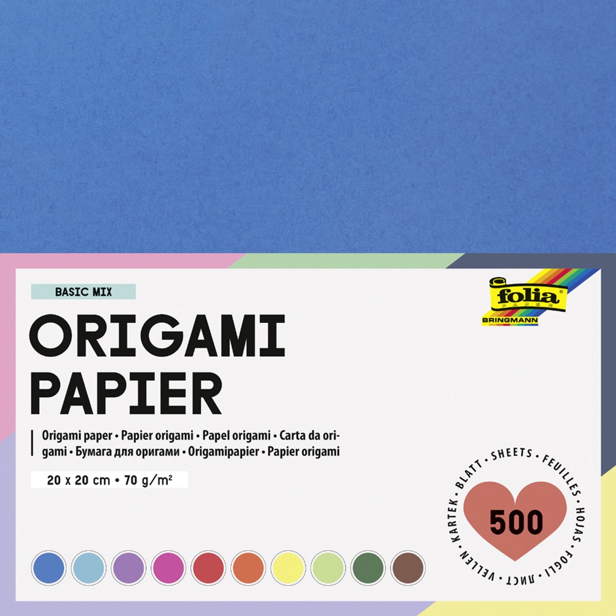 Origami papier Folia 70gr - 10x10cm - pak 500 vel - assorti kleuren — afbeelding 6