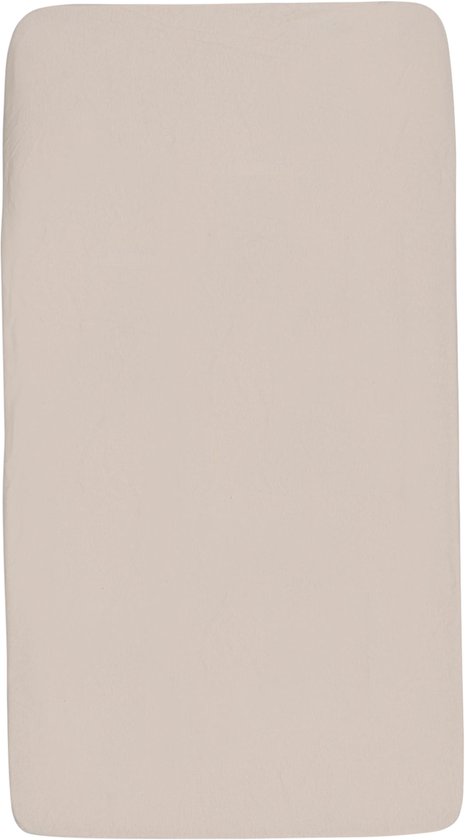 Lichtbruin jersey hoeslaken voor een boxmatras, platliggend.