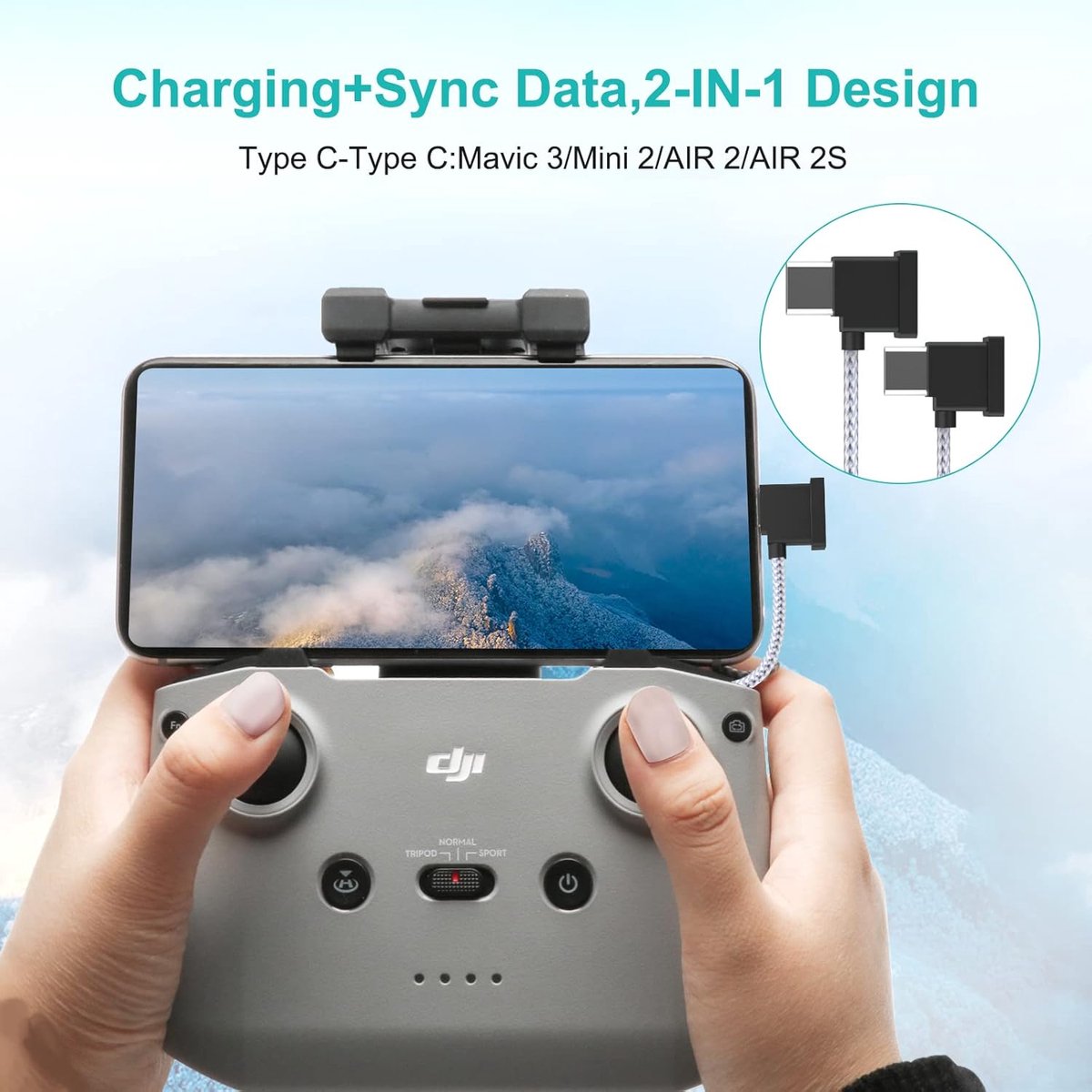 USB C naar USB C 0,5FT/15CM telefoonoplaad- en datakabel Geschikt voor DJI Mavic Air 2, Mavic Air 2S, Mavic Mini 2, Mavic 3, drone-accessoires, gevlochten nylon (Type-C-connector) – foto 5