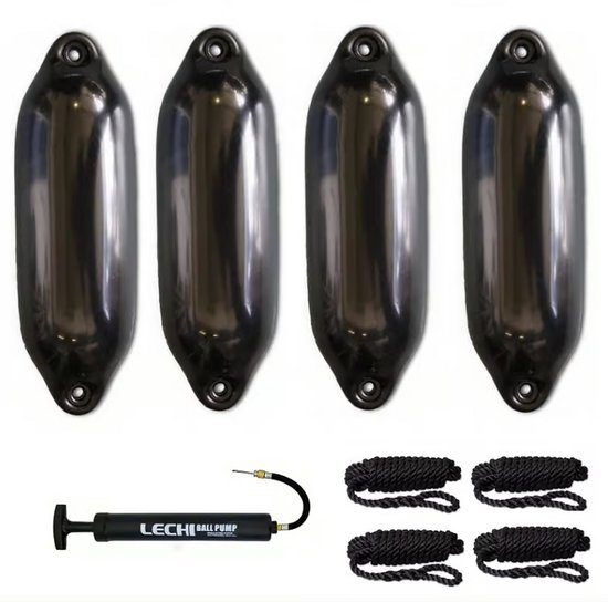 Set de défenses 11 x 40 - 4 défenses avec ligne de défense et pompe - Set complet de défenses pour bateau - Défenses pour bateau ou sloop