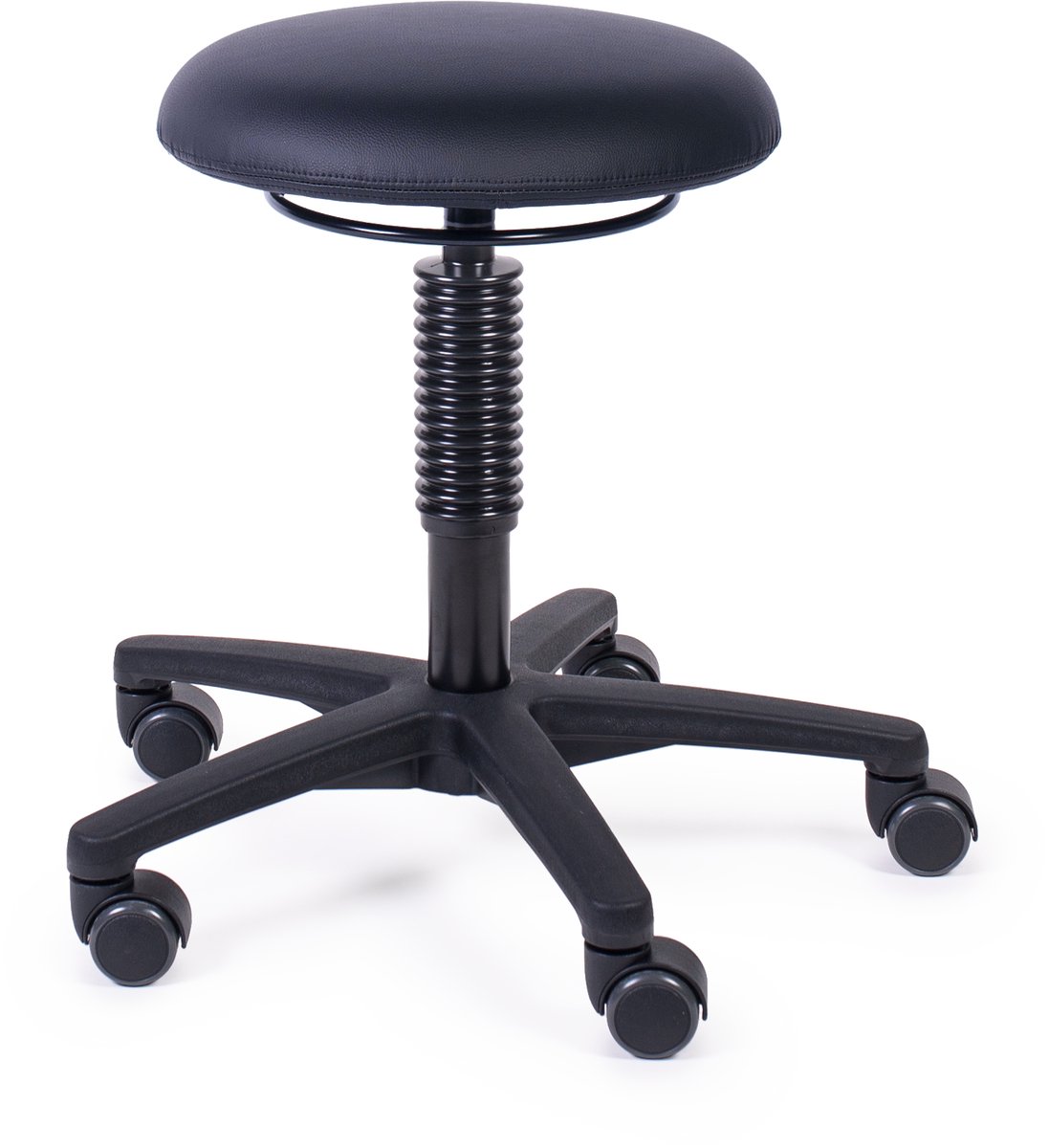 MTM tabouret LOKI 160-N - comfortabele kunstleren zitting - kunststof kruisvoet - wielen - zwart - 47/63 cm