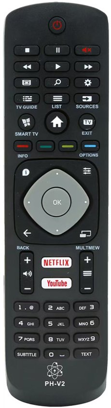Télécommande universelle noire Slimtron PH-V2 pour Philips, avec raccourcis Netflix et YouTube.