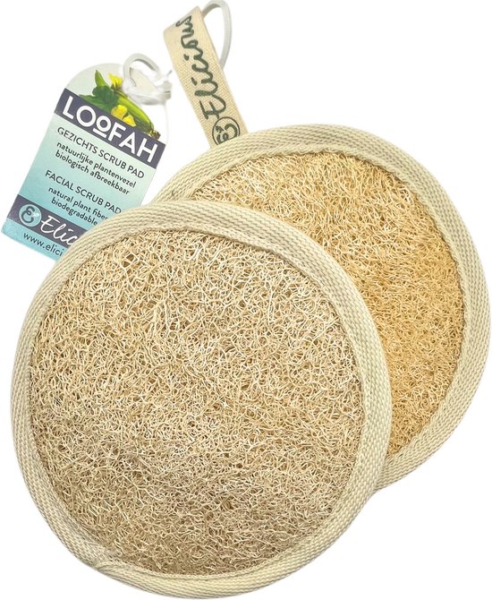 Elicious® - Loofah - Gezicht Scrub Pad - Set van 2 stuks - 100% Natuurlijk - Plantaardig - Biologisch Afbreekbaar - Gezichtsspons - Scrub Handschoen - Natuurspons - Scrub - Peeling- Plasticvrij - Duurzaam - Dierproefvrij - Vegan - Herbruikbaar