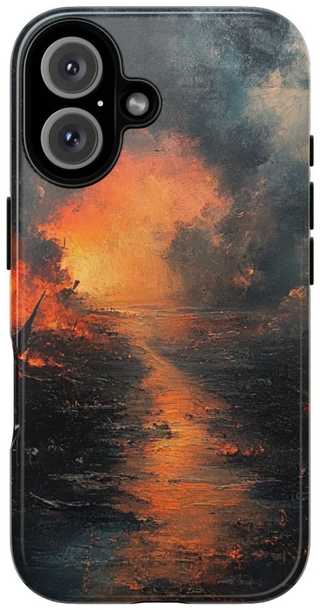 Vurige Dramatische Landschap met Rook – Telefoonhoesje Geschikt voor iPhone 16