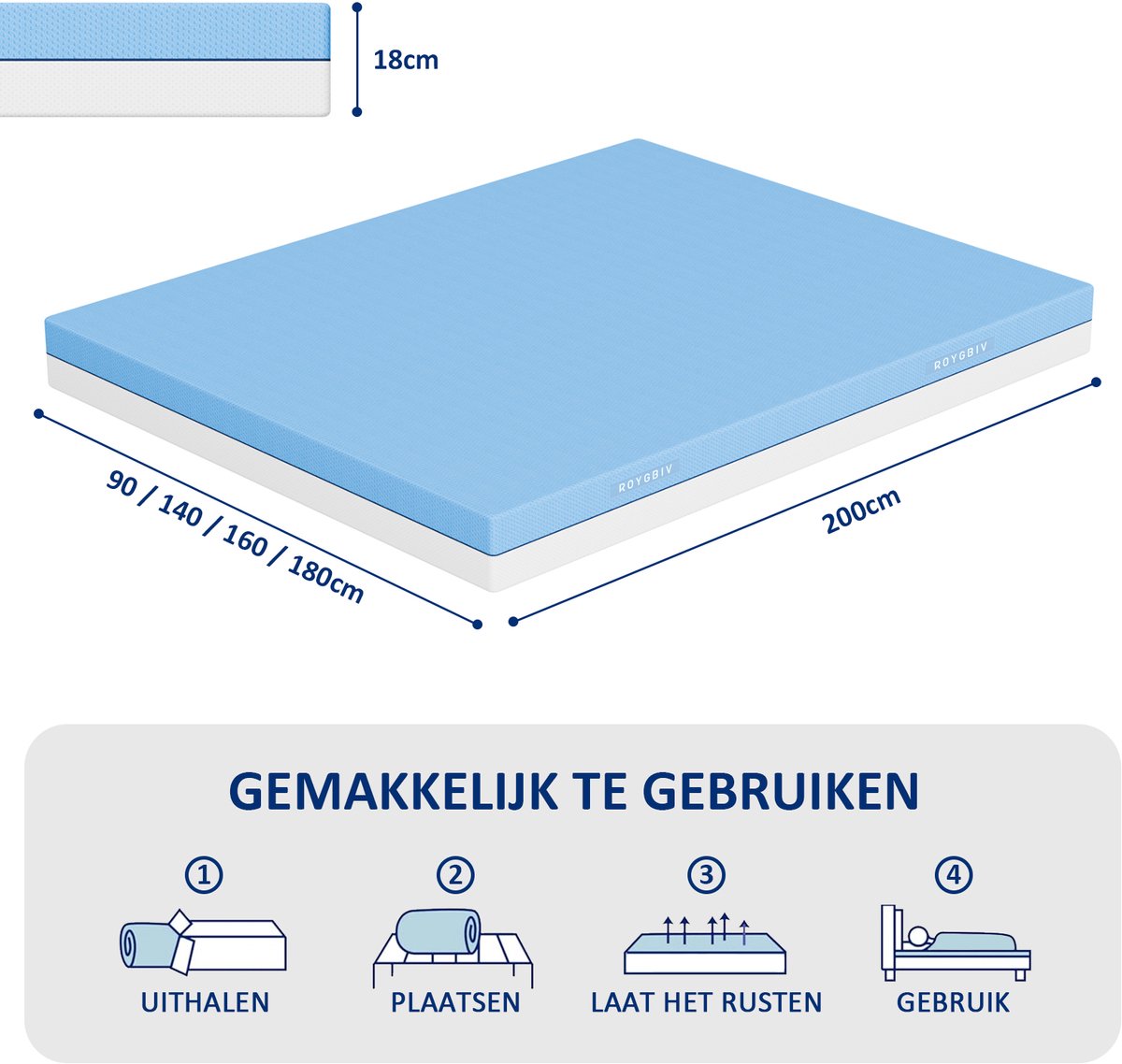 ROYGBIV Traagschuim Matras 180x200 - Dubbelzijdig, 18cm, €160,99 thumbnail 3