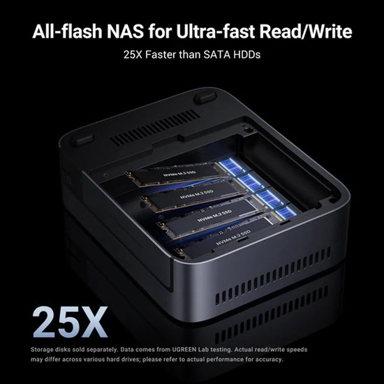 Ugreen NASync DXP480T Plus - 4-bay NVMe NAS-systeem - USB-C - 2,5 GbE - Zwart​ van Merkloos — afbeelding 3
