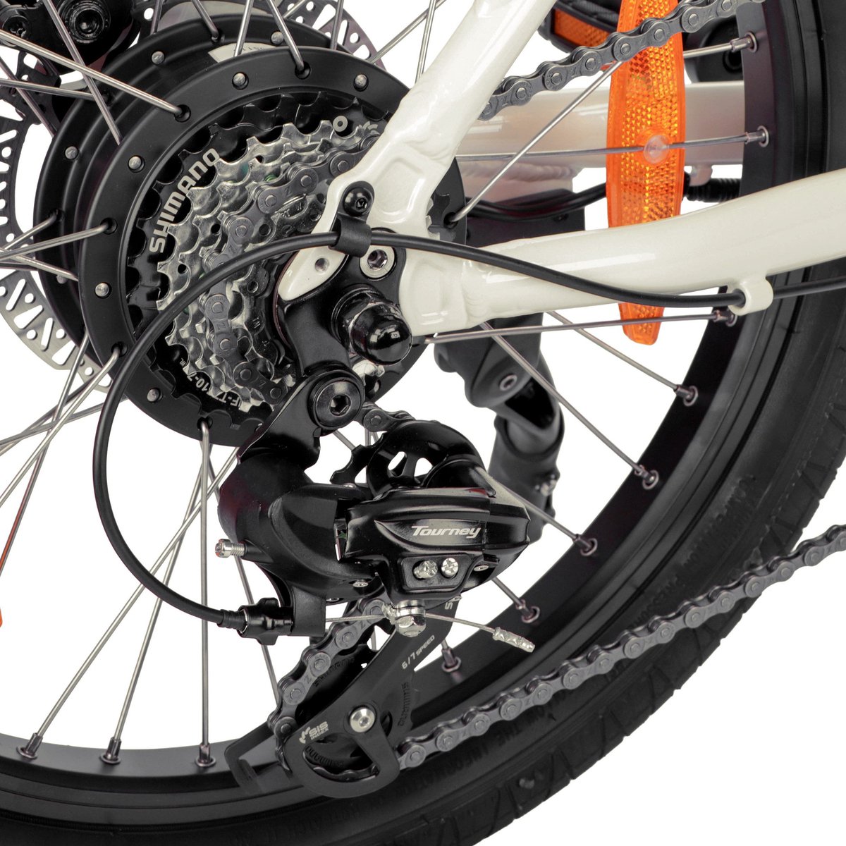 SAXXX Foldi Comfort - Elektrische Fiets - 95% Vooraf Geassembleerd Vouwfiets - 410Wh uitneembare accu - 80 km Actieradius - Shimano Nexus 7-versnellingssysteem - Achterwielmotor 250W - 20 x 2.3" CST - Mechanische schijfrem - Wit thumbnail 6