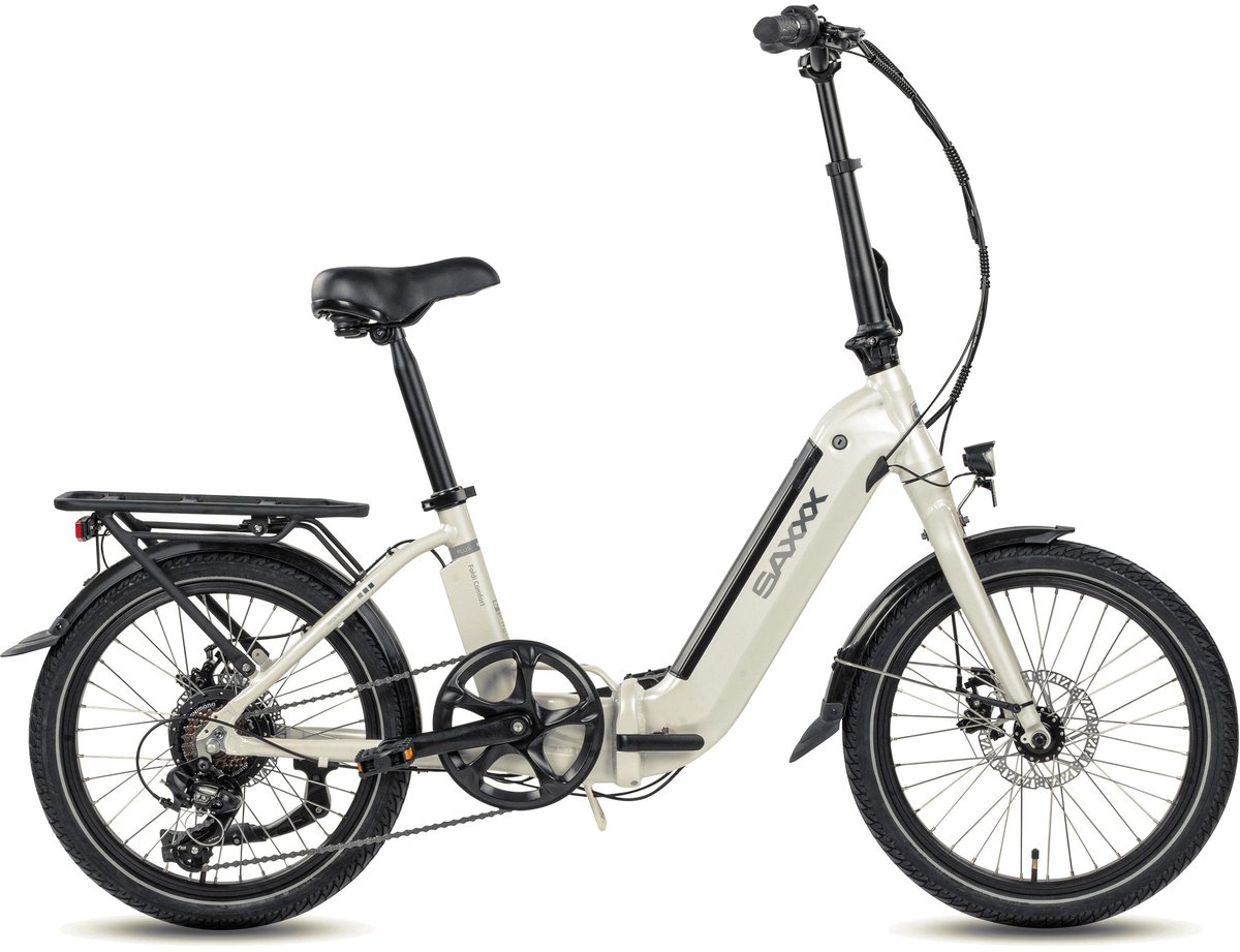 SAXXX Foldi Comfort - Elektrische Fiets - 95% Vooraf Geassembleerd Vouwfiets - 410Wh uitneembare accu - 80 km Actieradius - Shimano Nexus 7-versnellingssysteem - Achterwielmotor 250W - 20 x 2.3" CST - Mechanische schijfrem - Wit thumbnail 2