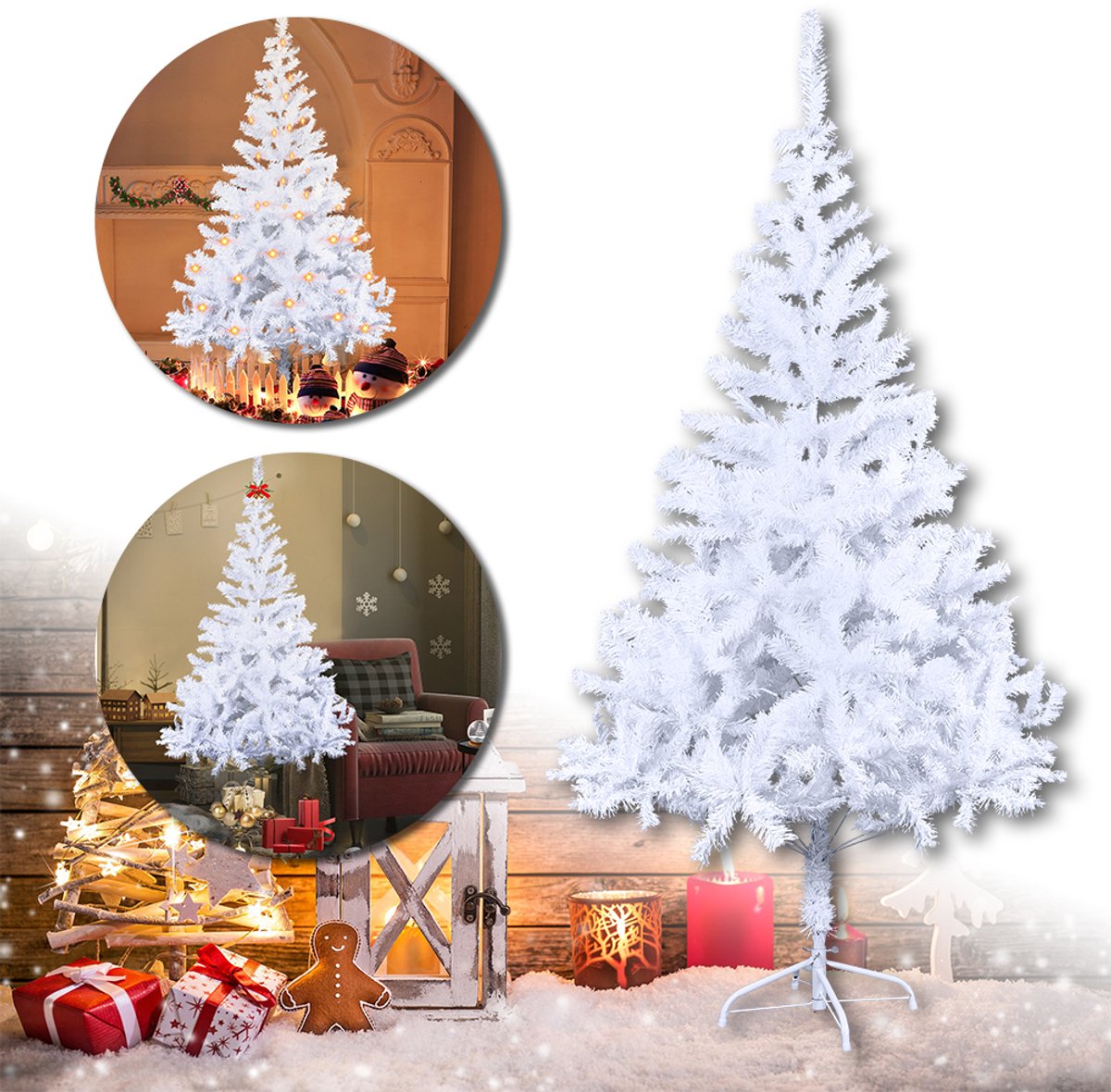 Aufun 240 cm Kunstkerstboom PVC, Edelspar Snel Op Te Bouwen, Brandvertragend, incl. Kerstboomstandaard, Wit