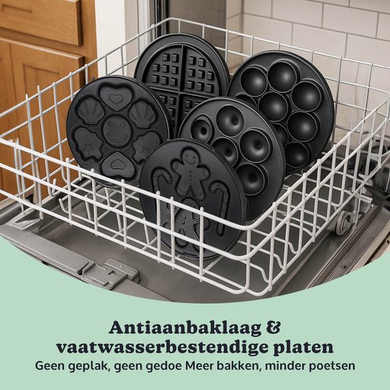 JAP Appliances Dough Joy Wafelijzer - 5in1 Wafelmaker, Donutmaker & Cake Pop maker - Anti aanbaklaag - Inclusief 50 cakepop stokjes - Groen - PFAS-vrij van JAP Appliances — afbeelding 2