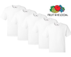 5 Pack Fruit of the Loom Original Heren T-Shirt 100% katoen Ronde hals - Maat 3XL (WIT) Inclusief 2 TLRGolf Wasknijpers