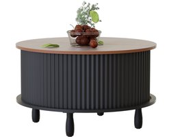 Farmhouse Coffee Table with Storage Round Wooden Coffee Table for Home Living Room Office Center Table with Sliding Cabinet Door Type 1