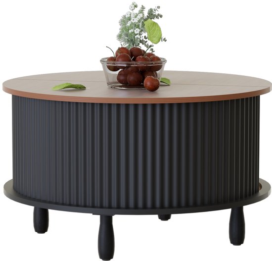 Farmhouse Coffee Table with Storage Round Wooden Coffee Table for Home Living Room Office Center Table with Sliding Cabinet Door Type 1