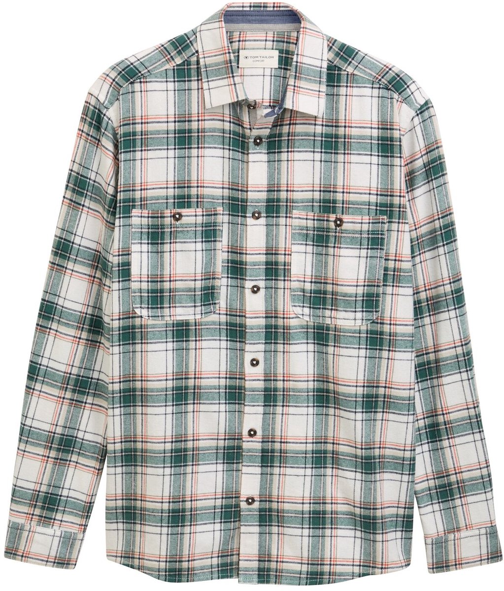 Tom Tailor - Comfort fit flanellen overhemd met ruitjesmotief - Maat XXXL - off white multicolor check