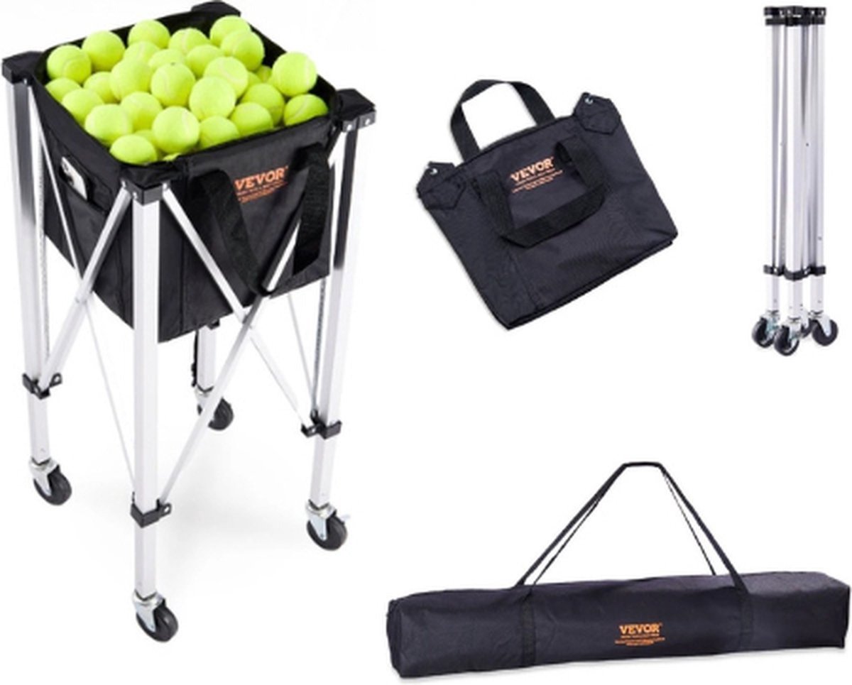 WNHB® Tennisballen mand - opvouwbare ballenkar met zwenkwielen - basket trolley voor 150 tennisballen
