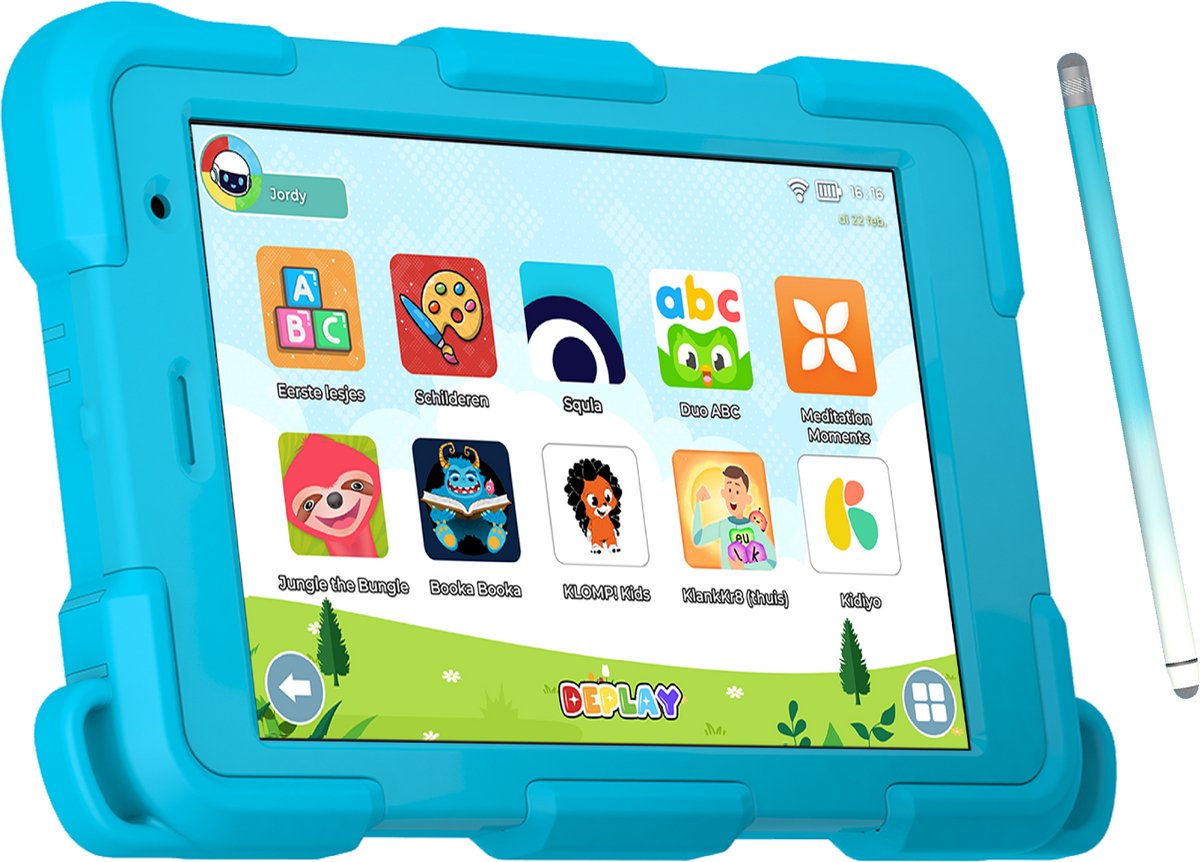 DEPLAY Kids Tablet SMART 4 - Kindertablet - Kindertablet vanaf 3 jaar - 5000 mAh Batterij - Pen, Beschermhoes & Screenprotector- Android 14 - Tablet Kinderen - 8 Inch - Blauw