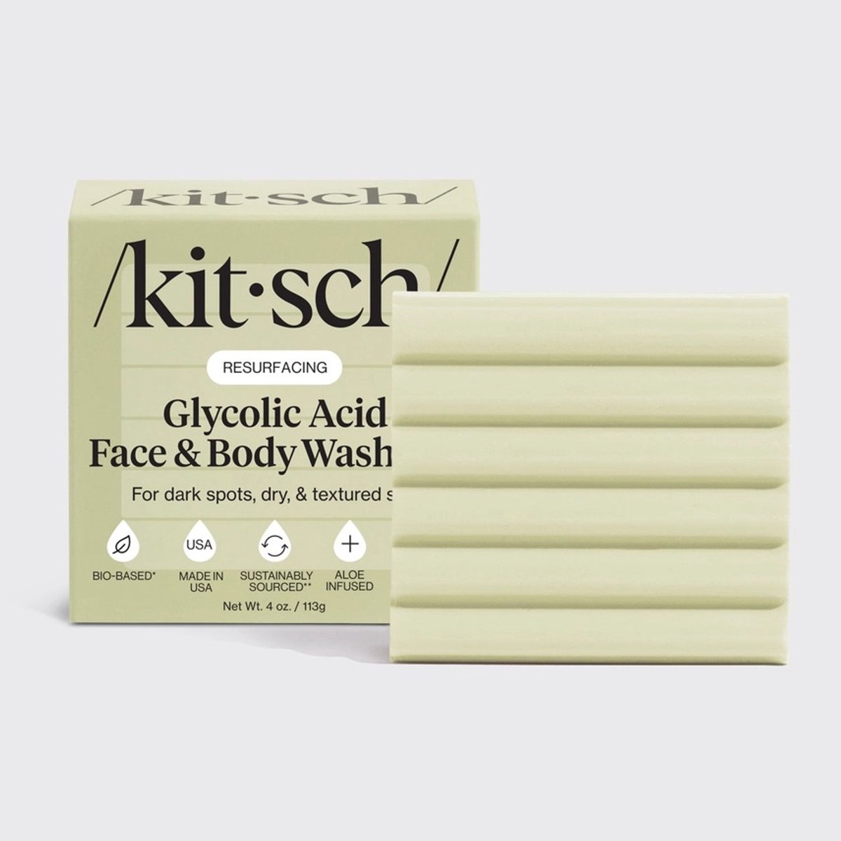 Kitsch | Face & Body wash | Glycolic Acid | For Dark Spots, Dry & Textured Skin | Cucumber & Eucalyptus | 113G