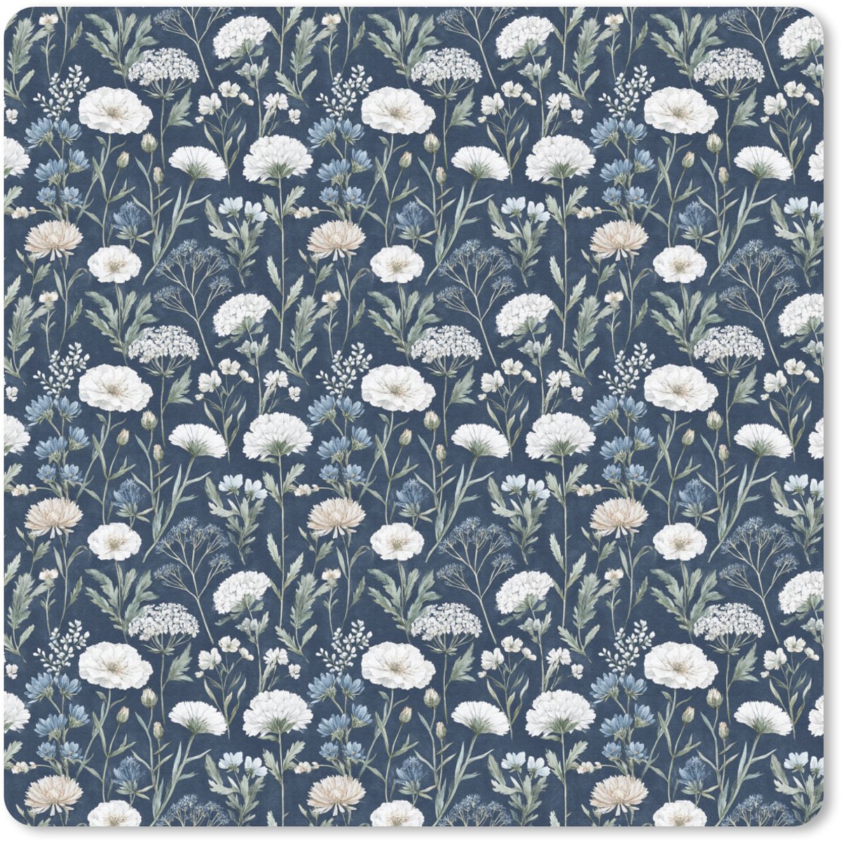Muismat 30x30 cm - Mousepad Patroon - Bloemen - Wit - Blauw - Muismatten