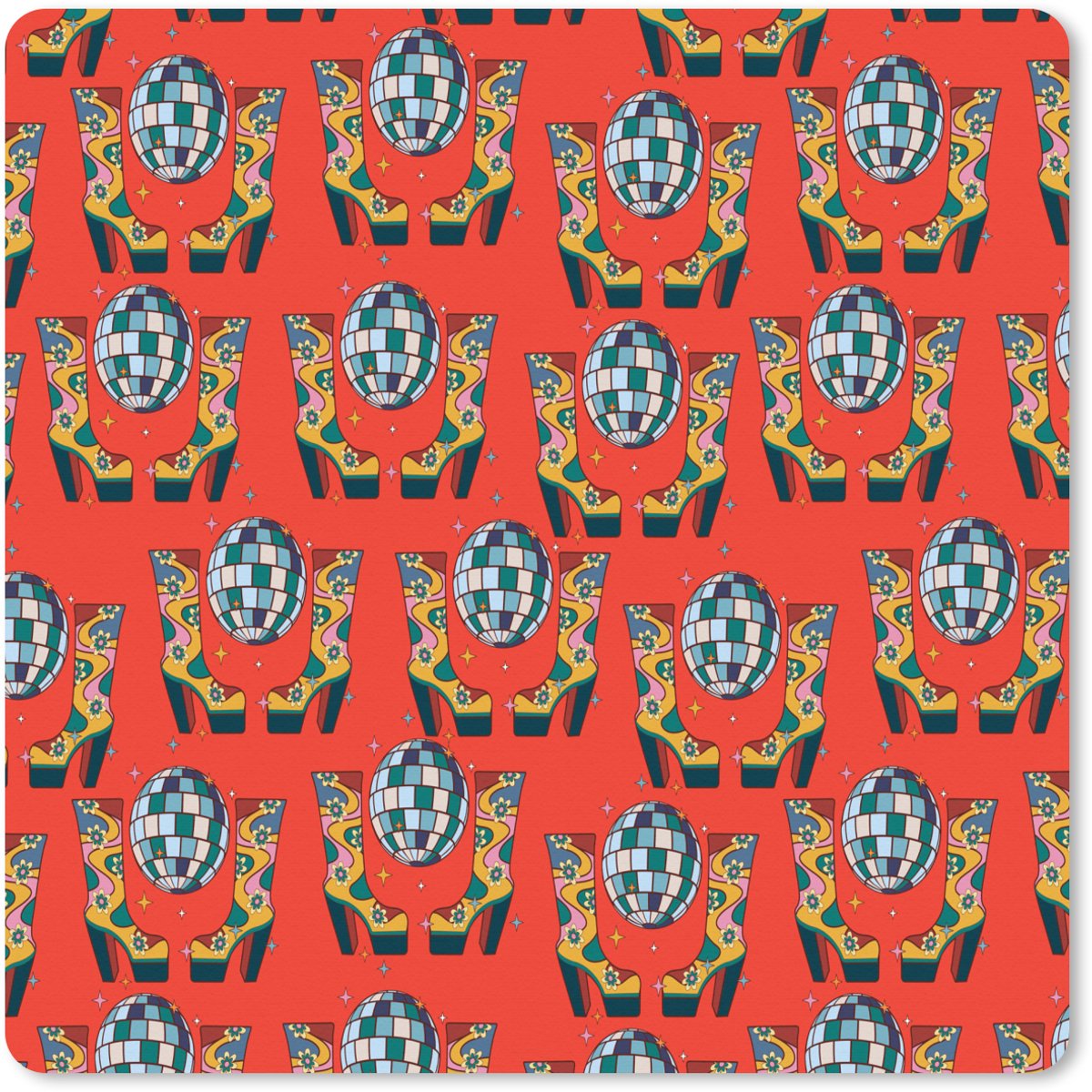 Muismat XXL 40x40 cm - Bureau onderlegger - Bureau mat Rood - Disco - Patroon - Bureaumat - Gaming mousepad xl - Bureaulegger groot - Computer deskmat