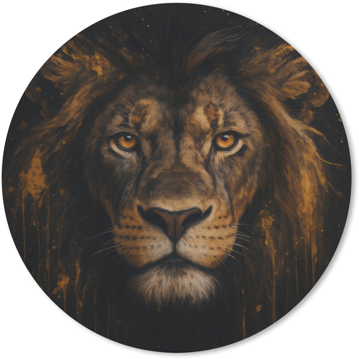 Muismat rond 30x30 cm - Mousepad Leeuw - Goud - Druppels - Ronde muismatten