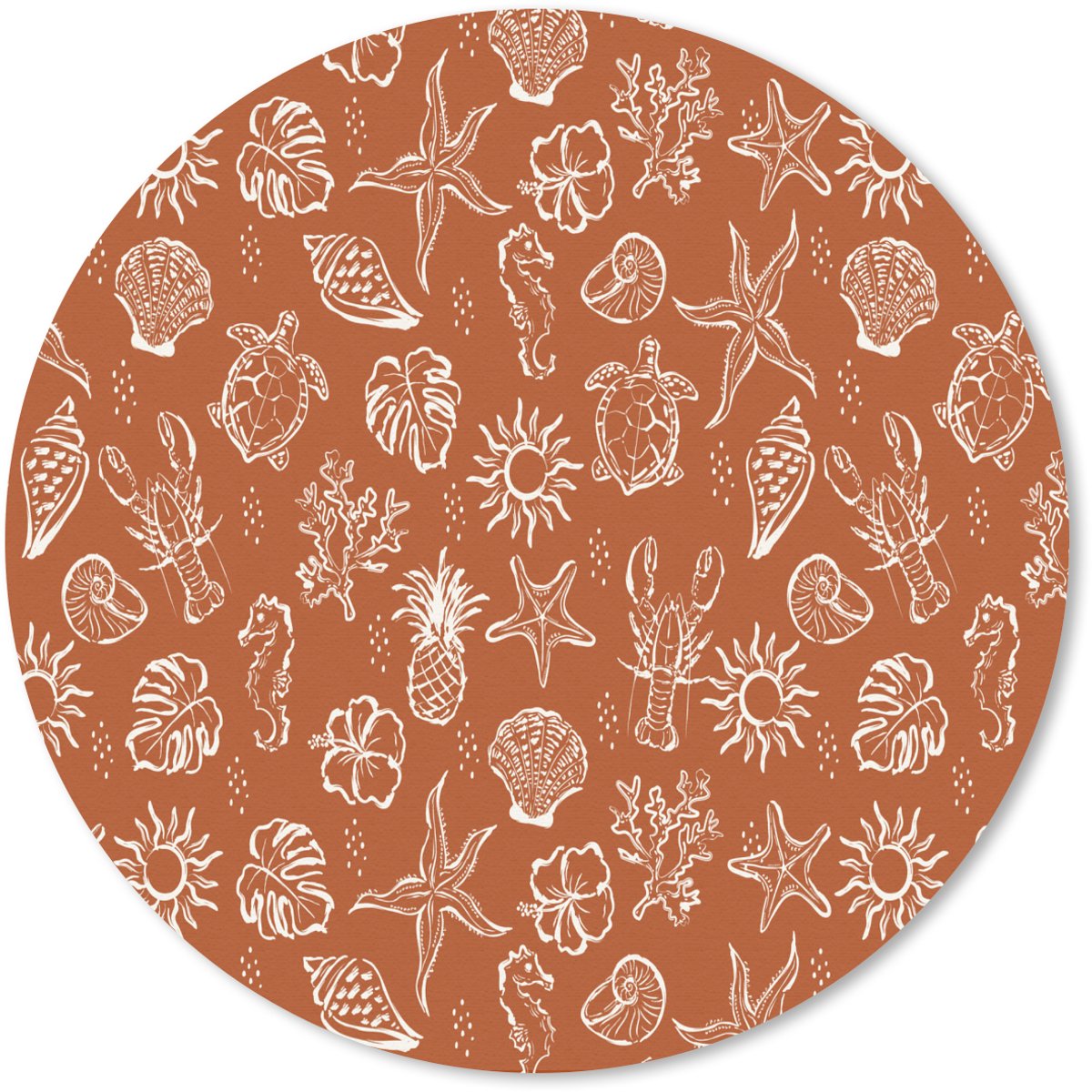 Muismat rond 20x20 cm - Mousepad Zee - Zeepaardje - Kreeft - Bruin - Ronde muismatten