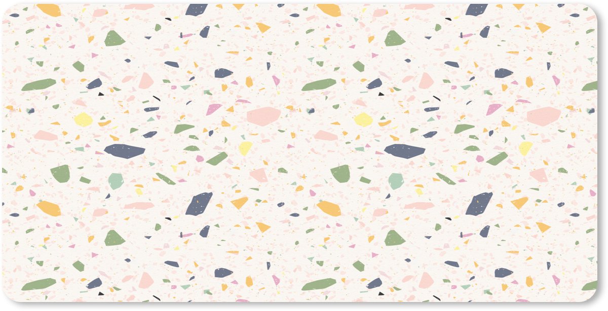 Muismat XXL 90x45 cm - Bureau onderlegger - Bureau mat Terrazzo - Patroon - Kleurrijk - Festival - Bureaumat - Gaming mousepad xl - Bureaulegger groot - Computer deskmat