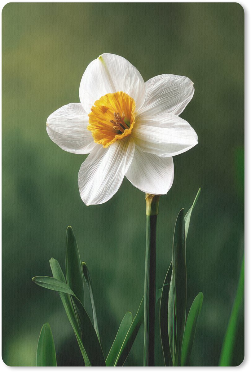 Muismat 18x27 cm - Mousepad Narcis - Bloem - Wit - Grassprieten - Muismatten