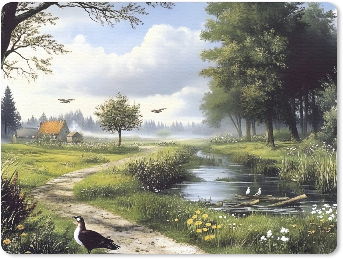 Muismat 23x19 cm - Mousepad Zandpad - Groen landschap - Water - Muismatten