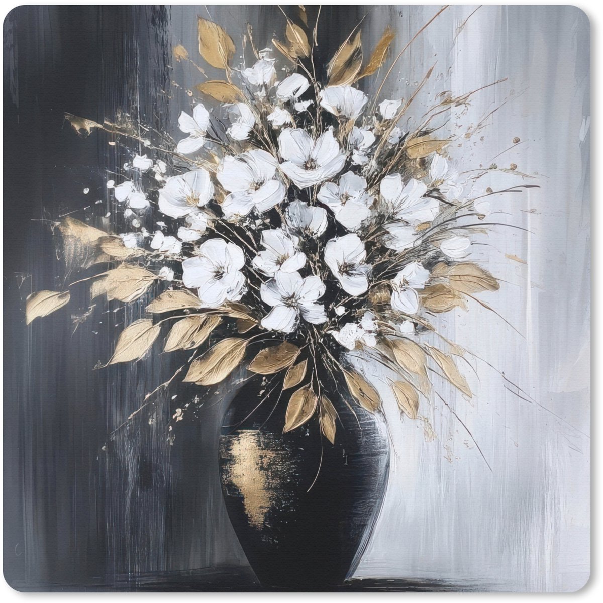 Muismat 20x20 cm - Mousepad Bloemen - Wit - Vaas - Abstract - Muismatten