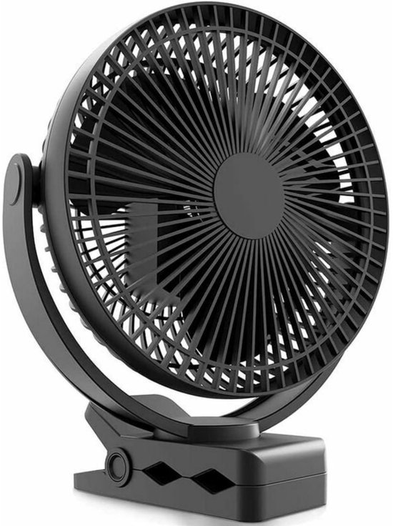 Draagbare oplaadbare clip ventilator 20 cm, 4 snelheden, 360° draaibaar, stille usb ventilator 10000mAh batterij