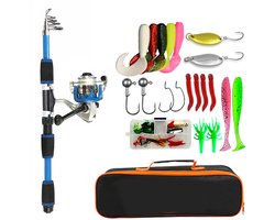 Vishengel Set Voor Beginners - Vishengelset Compleet - Hengelset - Vishengel+Accessoires - Duurzaam - Met draagtas - Hengel van 1.8 M Inschuifbaar - Cadeau - Complete Hengelset - Perfect voor Kamperen, Wandelen, Reizen of Picknicks - Blauw