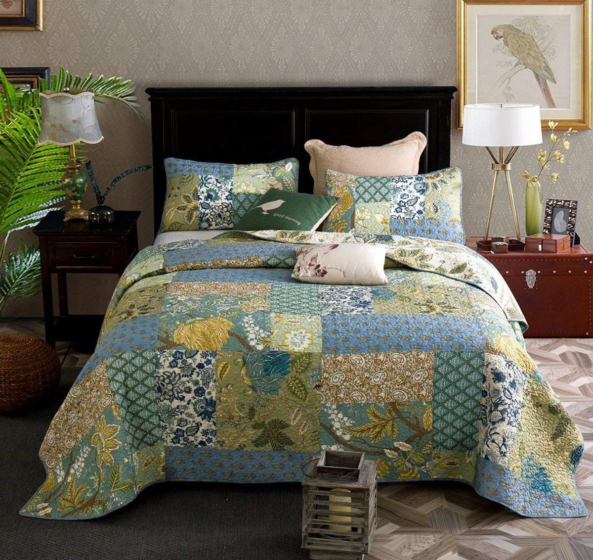 Image of 3-delige set sprei super kingsize - luxe patchwork - eendeneiblauw - 1 stuk