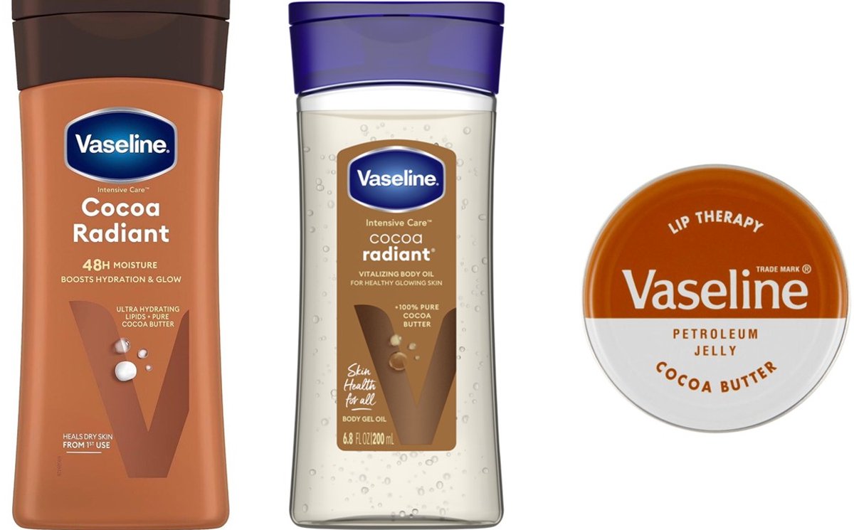 Vaseline Cocoa Radiant Set - Bodylotion / Body Oil / Lip Therapy Blikje