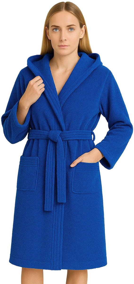 Barbons Badjas Dames - Katoen met Capuchon - Oekotex - Blauw - L