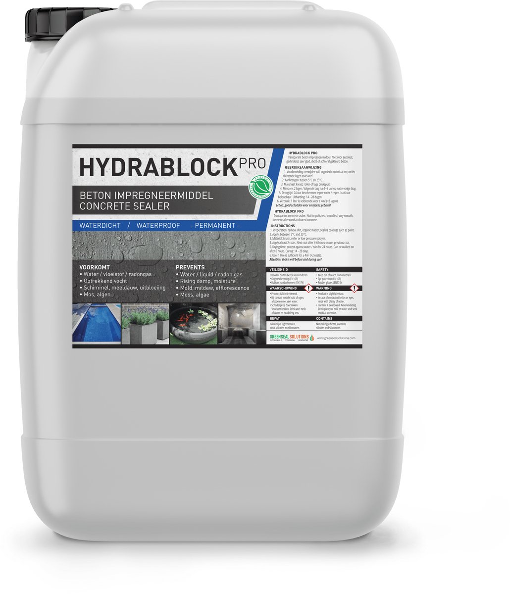 Kelder impregneren - Beton waterdicht maken - PERMANENT - Kelderdichting - Optrekkend en Opstijgend vocht - Beton Sealer / Nano Impregneermiddel - Hydrablock Pro 25L / 100m²