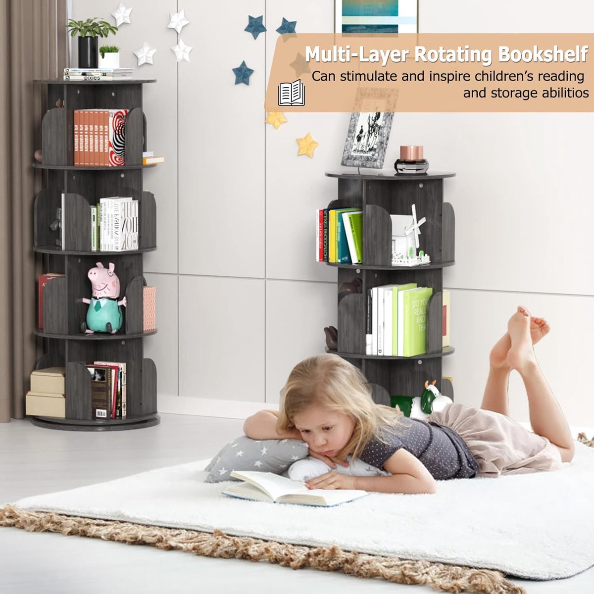 uyoyous Roterende boekenkast, draaibaar, massief hout