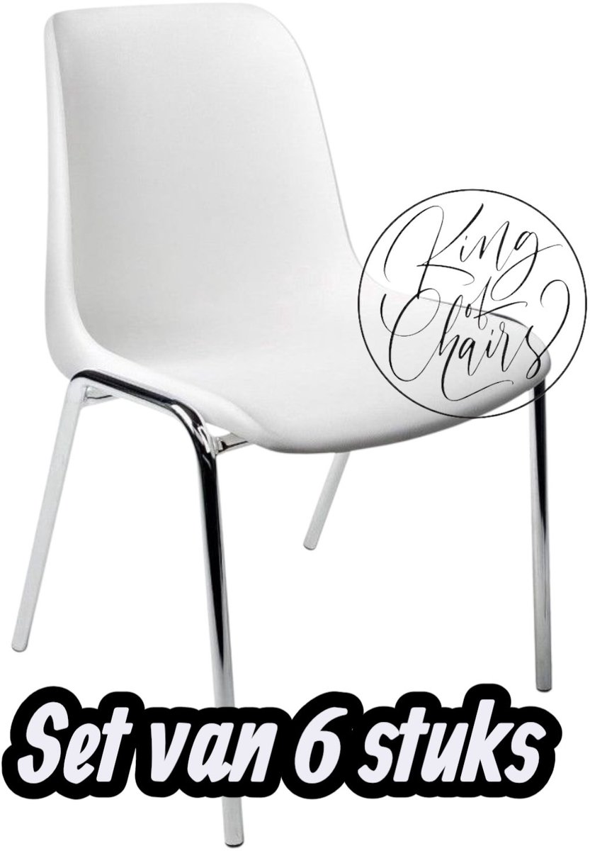 Kantinestoel Helene Wit -set van 6- verchroomd onderstel kantinestoel stapelstoel kuipstoel vergaderstoel tuinstoel kantine stoel stapel stoel tuin stoel kantinestoelen stapelstoelen kuipstoelen arenastoel schoolstoel bezoekersstoel Everardo