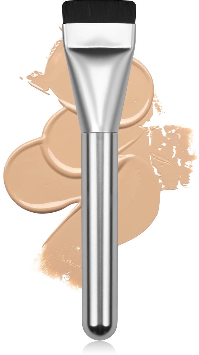 Platte foundationkwast, make-upkwast schraper gezichtskwast voor foundation, premium gezichtsmake-upkwast blending cream (zilver)