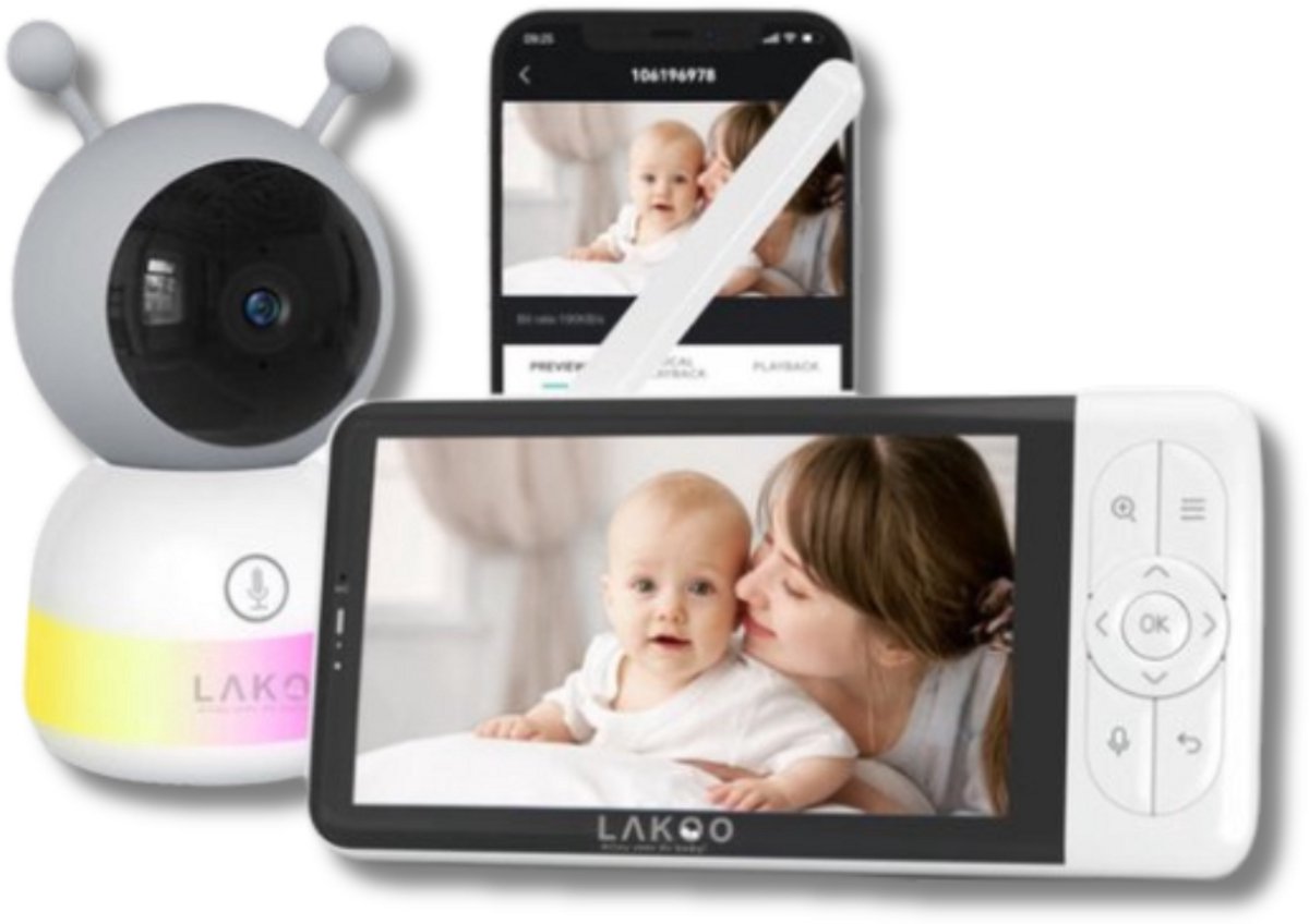 Lakoo® BabyGuard Pro 6T - Babyfoon met Camera en app - Babyfoon met monitor - 1080P HD-resolutie - White Noise - wifi - Uitbreid baar - nachtzicht - Gratis app - Terugspreekfunctie - Tempratuurweergave - Meest verkochte