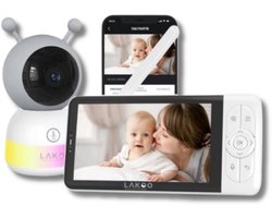 LAKOO® BabyGuard Pro 6T - Babyfoon met Camera en app - HD - 5 inch monitor - Met Lamp - Nachtzicht - Bewegingsdetectie - Terugspreekfunctie - Slaapmuziek - Wifi - Draaibaar