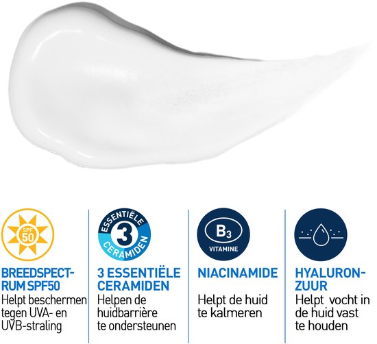 CeraVe Hydraterende Gezichtscrème SPF50 - voor Normale tot Droge Huid - met 3 Essentiële Ceramiden -52ml