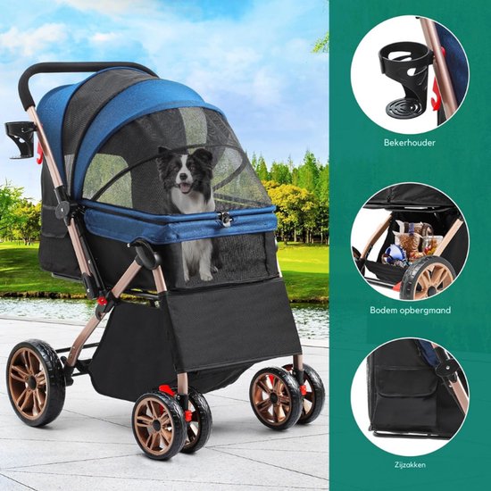 LOVPET® Hondenwagen, 2-in-1 hondenbuggy, hondenbench, transporttas, opvouwbaar, tot 20 kg, huisdieren, buggy met gaasramen en regenhoes, jogger, kattenbuggy voor kleine honden en katten, Zwart